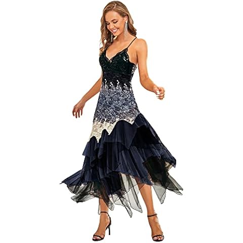 Ever-Pretty Asimetrico Vestido de Noche Corto Azul Marino Cover