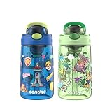 Contigo Aubrey Paw Patrol Leak-Proof Spill-Proof, 2-Pack Water Bottle with Autospout, 14oz, Power Pups and Dino Treks, Green and Blue