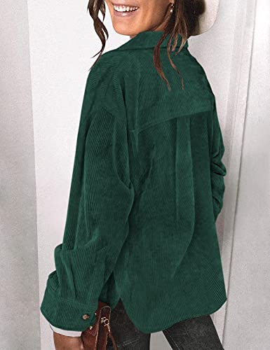 Saslax Womens Corduroy Shirt Long Sleeve Oversized Button Up V Neck Blouses Tops Loose Shacket Jacket With Pockets Green Xx-Large #TOP4