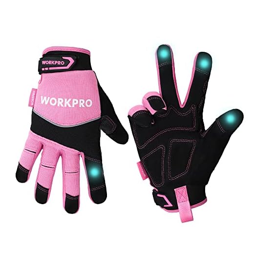 WORKPRO Safety Work Gloves, Pink Working Gloves for Women Men, Touch Screen, Terry Fabric, Non-Slip (Medium, Pink Ribbon)