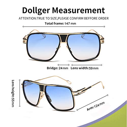 Image of Dollger Sunglasses for Men Oversize Classic Black Shades Goggle Retro Gold Alloy Frame Sun Glasses