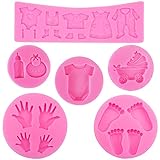 6Pcs Baby Silicone Molds, Baby Shower Themed Fondant Molds Baby Birthday Chocolate Cookie Pastry Pies Mold Gummy Gum Paste Sugarcraft Baking Tool for Gender Reveal Party Clay Cupcake Topper Decor