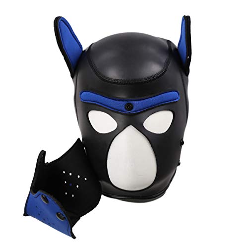 HOT TIME Neoprene Puppy Hood Custom Animal Head Mask Novelty Costume Dog Head Masks (Large, Blue)