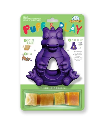Yeti Puff and Play Dog Toy, Dog Chew Holder, Fun Stimulating Chew Toy for Teething, Behavior Training for Light to Moderate Chewers (Purple - Dragon)