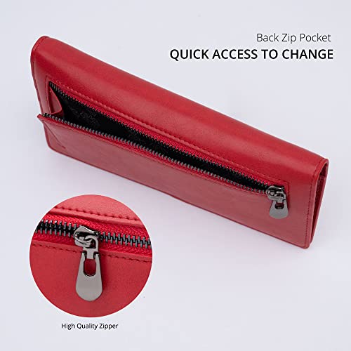 Image of Alldaily Ultra Slim Thin Women Wallet RFID Blocking Credit Card Holder Bifold Long Ladies Billfold (Red)