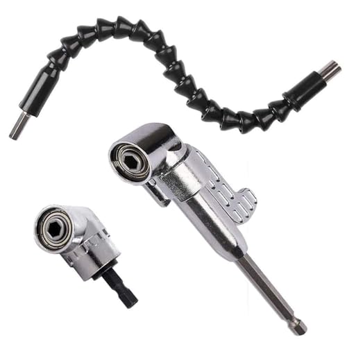 Zythrem 105 Degree Right Angle Drill Adapter Hex Shank Screwdriver Angled Bit Holder Power Drill Tool and Flexible Angle Extension Bit Kit for Drill Screwdriver Tight Corner Workspace