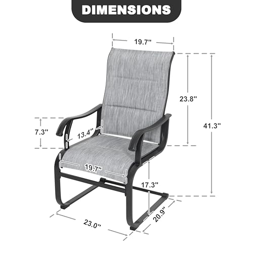 Image of NUU GARDEN Patio Dining Chairs Set of 4, All Weather Outdoor Padded Textilene Patio Chairs, Breathable Spring Motion Textile High Back Outdoor Dining Chairs for Backyard, Lawn, Deck, Grey