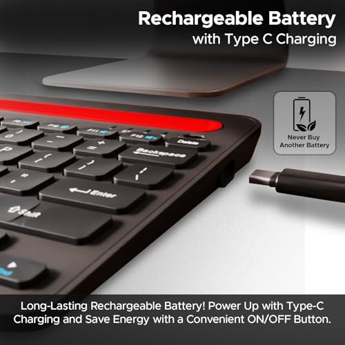 Amkette Optimus Pro 4 in 1 Rechargeable Wireless Keyboard, 2.4 GHz & BT5.0 Connectivity, Tablet & Phone Holder, Silent Laptop Style Scissor Keys,... - Image 5