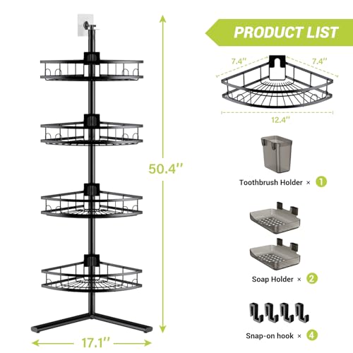 Aitatty Corner Shower Caddy Standing: 4-tier Rustproof Shower Organizer Shelf - Floor Shower Corner Shelf Rack Stand for Bathroom Black by Aitatty - Image 8