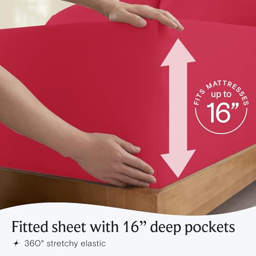 Image of LuxClub 4 PC Sheet Set Bed Sheets Deep Pockets 16 inch Eco Friendly Wrinkle Free Cooling Machine Washable Hotel Bedding Silky Soft - Red Full