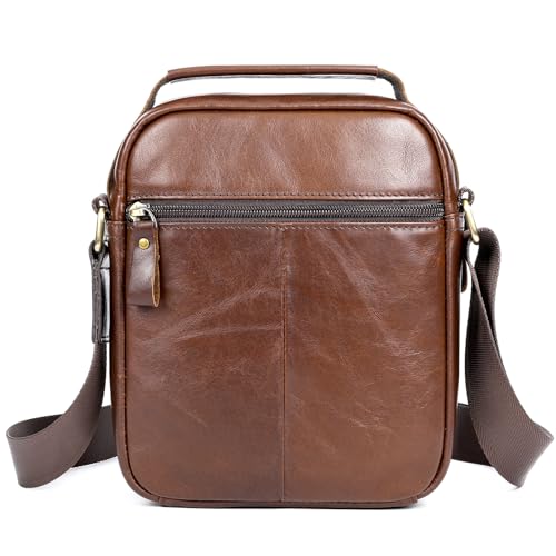 NIUCUNZH Man Purses and Bags Small, Mini Genuine Leather Messenger and Shoulder Bag for Men with lots of Zipper Pockets2
