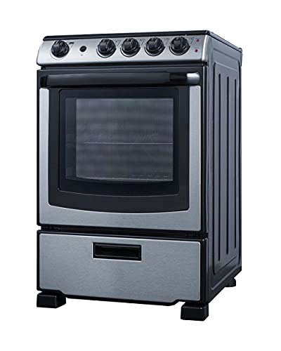 Summit Appliance Rex2451Ssrt 24" Wide Electric Smooth-Top Range, Ceramic Glass Top, Waist-High Broiler, 4 Cooking Zones, Adjustable Racks, Push-To-Turn Knobs, Stainless Steel Finish #TOP2