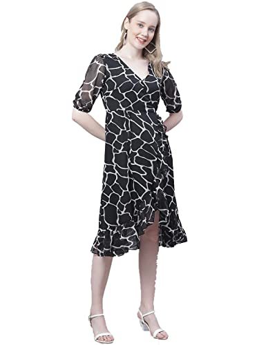 Image of Mini & Ming Women's Black Check Printed Wrap Midi Dress