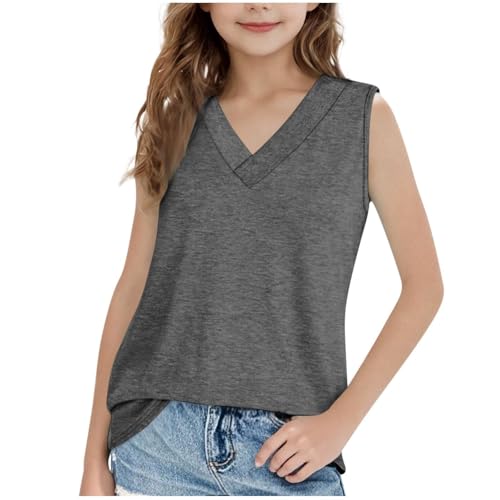 Girls V Neck Tank Top 2025 Summer Sport Workout Sleeveless Undershirts Loose Fit Soft Running Tshirts Tops for Kids
