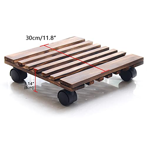 Support solide pour pots de fleurs en bois massif avec roulettes multidirectionnelles - 3