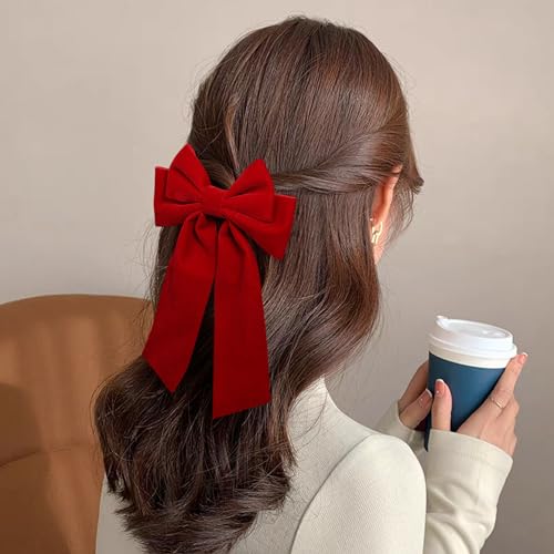 BVIIE-Hair-Bows-for-Women-Girl-2-Count-Handmade-7-Soft-Velvet-Bow-Hair-Clips-French-Style-Hair-Accessories-Back-to-School-Wedding-Prom-Black-and-Red