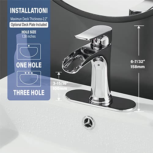 Yundoom Chrome ,Bathroom Sink Faucet,Waterfall Bathroom Faucet,Single Hole Or 3 Hole With 4 Inch Deck Plate,Farmhouse Rv Brass ,Grifo De Baño #TOP2