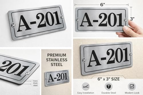 Image of Personalised Stainless Steel House /Door Number Plate 6x3 Inch | 1 mm Thick Steel Name Plate | Custom Home Address Sign Board for Home, Office, Flat