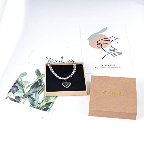 Estendly Initial Charm Bracelets For Teen Girl Stainless Steel Beads Heart Letters A Bracelet For Women Valentine's Day Gift #TOP6