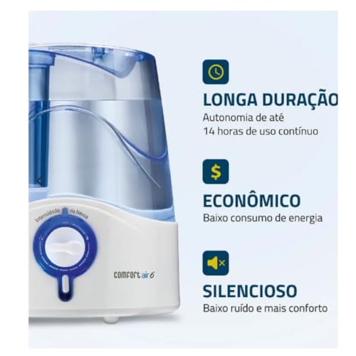 Umidificador de Ar Ultrassônico Comfort Air 6 Bivolt, Silencioso, Econômico, Capacidade de 4 Litros,