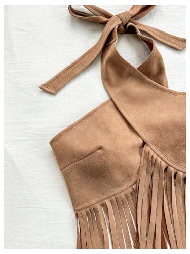 OYOANGLE Women's Fringe Criss Cross Sleeveless Halter Top Backless Music Festival Vacation Crop Tops4