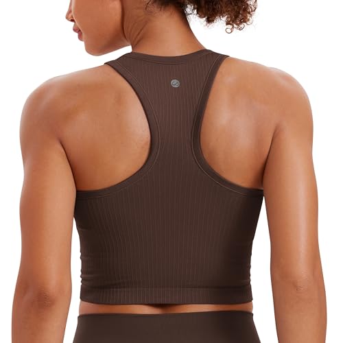 Image of CRZ YOGA Seamless Rib Racerback Crop Tank | Light Support, Removable Pads, Yoga, Ribbed, Racerback, Longline Sports Bras for Women