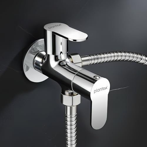Image of Plantex Pure Brass Angle Valve 2 in 1 /Two Way Angle Cock Tap with Wall Flange & Teflon Tape /Angle Valve for Bathroom with 7 Year Manufacturer's Warranty- (Alpha, Chrome)