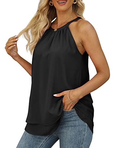 WEESO Womens Halter Tank Tops Summer High Neck Double Layers Sleeveless Tops3