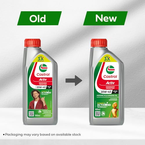 Castrol Activ 20W-40 4T Engine Oil for Bikes with Synthetic Technology (900ML) | 3X Protection with Actibond Technology | Engine Protection for bikes | API SN and JASO MA2