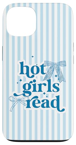 Hot Girls Read Blue Stripes & Bow Coquette �{ ���l ���킢�� �X�}�z�P�[�X iPhone 13 �p