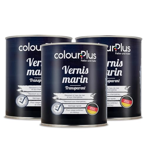 ColourPlus Vernis Marin 3 x 750 ml - Transparent - Vernis bois extérieur brillant, résistant à l'eau et intempéries | Pour bateaux, fenêtres, meubles et jardin |...