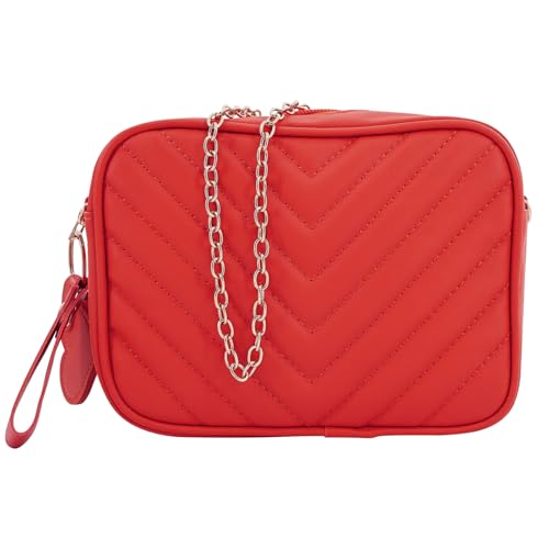 Cartera Roja de Mujer Fashionable Small Wallet Camera Case With Chain Shoulder Strap and Pendant Large Capacity Red Purse Suitable for Dating, Shopping