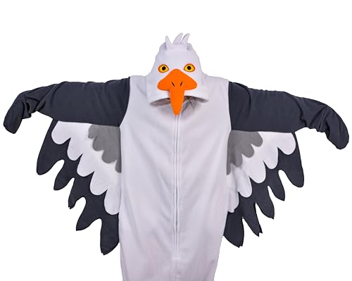 RANSUU Onesie Kostüm Möwe Relaxo Jumpsuit Erwachsene Pyjama Damen Herren Tier Vogel Seagull Schlafanzug Weihnachten Karneval Halloween HaiO-M