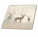 3dRose Deer Silhouettes Set Against Faded Forest Background in Earth Tones 12 Inch Ceramic Tile