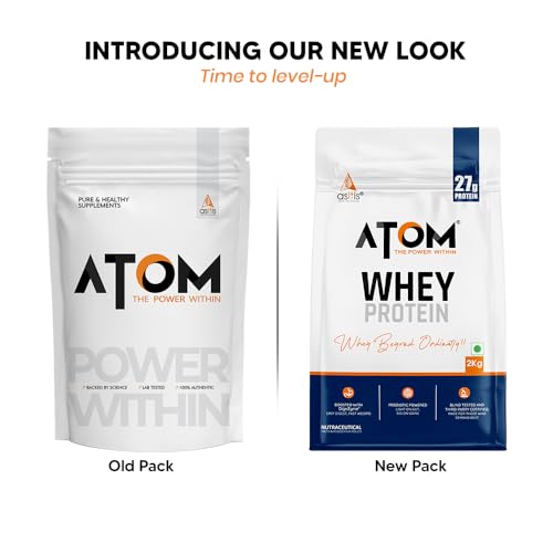 Image of AS-IT-IS ATOM Whey Protein 2kg | 27g protein | Isolate & Concentrate | Kesar Elaichi | USA Labdoor Certified | With Digestive Enzymes for better absorption