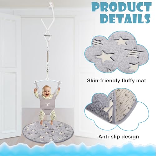 Baby Jumper, Baby Jumper Doorway with Adjustable Strap, Easy to Assemble, with a Soft Rug (Grey)