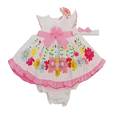 Baby Girls 3 Piece Floral Bow Dress Set Knickers & Bow Headband Age 6-24 M Light Pink Cover