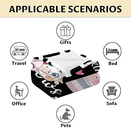 Cow Blanket Gifts - 30"x40" Cute Throw for Women, Girls - Black Soft Fuzzy Blankets for Couch & Office