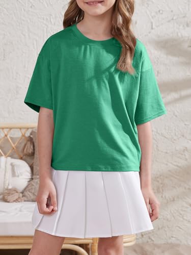 Image of ZDC Girls Athletic Oversized Crop Tops Kids Drop Shoulder Short Sleeve T Shirts Workout Tees