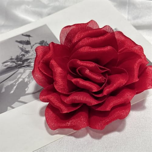 Image of Flash Camellia Flower Brooch Pin for Women Men Elegant Texture Fabric Dahlia Rose Floral Brooches Lapel Pins Dainty Wedding Holiday Party Costume Dress Accessories Jewelry