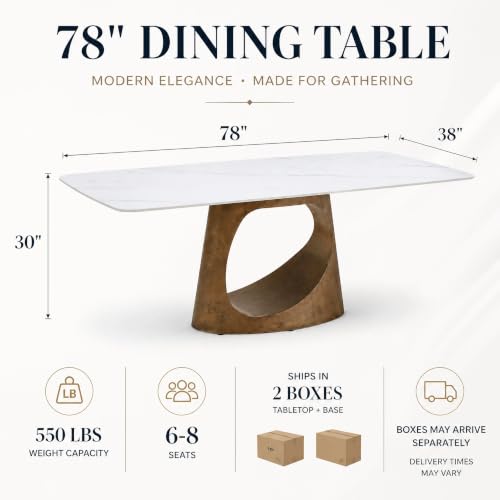 ACEDÉCOR 78” Sintered Stone Dining Table with Antique Bronze Base for 6-8 - Image 2