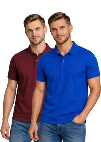 Image of INKKR Men's Solid Regular Fit T-Shirt (Rug B Polo(Maroon-Royal) XS
