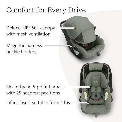 Image of UPPAbaby Cruz V3 Stroller + Mesa V3 Car Seat Travel System Combo - Toddler Seat, Bumper Bar, Bug and Rain Shields, Car Seat Base, and Infant Insert Included - Evelyn (Meadow Green)