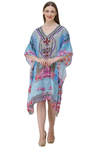 Image of RAVI RAJORIA Georgette Digital Printed Beach Wear Kaftan Blue Free Size R800 | Multi Color 2