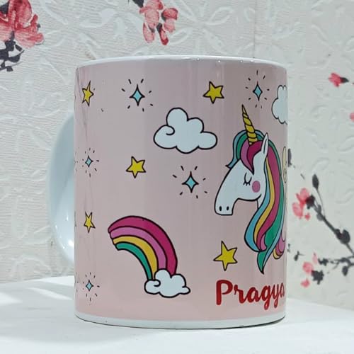Image of PRINTSWAYS Customized Coffee Mug with Name and Unicorn Design 350 ML, Diwali Gifts, Gifts for Women, Girls & Kids, Personalised Name Mug for Birthdays, Anniversary, Pink