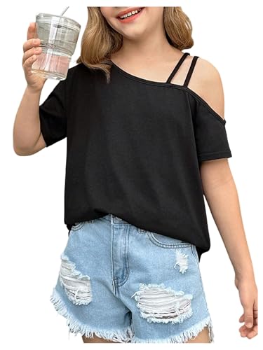 Girl's Off The Shoulder Tops Short Sleeve Loose Summer T Shirt Tops Trendy Cold Shoulder Tops