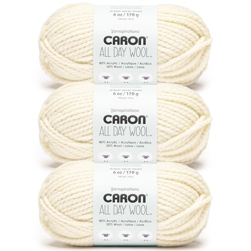 Caron All Day Wool Aran Yarn - 3 Pack of 170g/6oz - 80% Acrylic 20% Wool - # 6 Super Bulky - 108 Yards - Knitting/Crochet