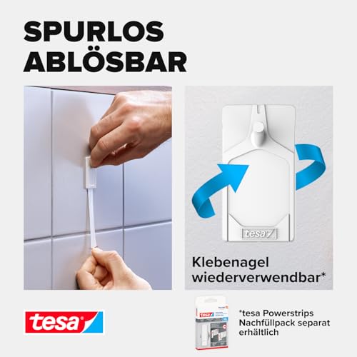 tesa Klebenagel Fliesen&Metall, 2er Set - Klebenagel für glatte und feste Oberflächen in Badezimmer und Küche, 2 kg Haltekraft - ablösbar und wiederverwendbar - 2 Stück