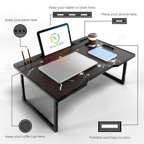 Image of Study Table Bed Table Premium Laptop Table /Foldable and Portable Wooden /Writing Desk for Office /Home /School (CTD Flower)