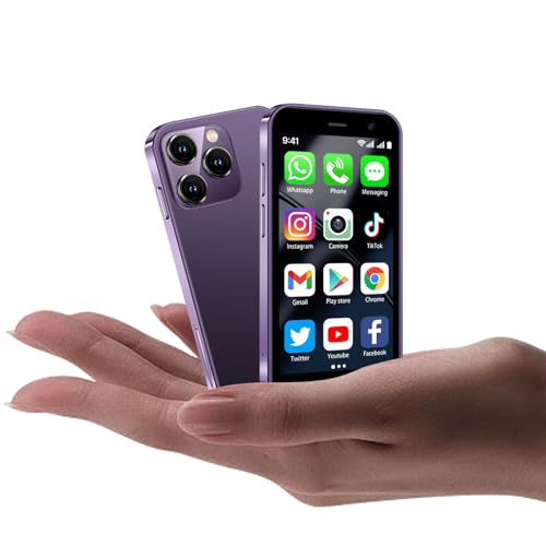 CoolBuBu Mini Phone Mini Smartphone 4G with 3.0 HD Touch Screen Worlds Smallest Unlocked Android Compact Mobile Phone for Kids 2000mAh Cell Phone Download App GPS Face lD 3GB+32GB-Purple